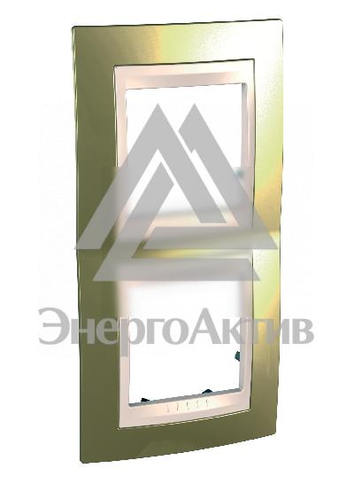 Рамка 2 поста вертикальная золото с бежевой вставкой купить по выгодной цене с доставкой