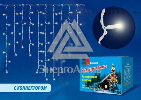 ULD-B3010-200/TWK WARMWHITE IP67 Бахрома светодиодная с эффектом мерцания, 3м. Соединяемая. 200 светодиодов. Теплый белый свет. Провод белый. TM Uniel. купить по оптовой цене с доставкой